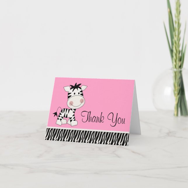 Cute Pink Zebra Thank You Cards (Front)