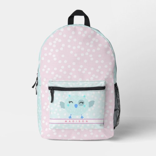 Cute PinkOwl _ Aqua  Pink White Polkadots Kids Printed Backpack