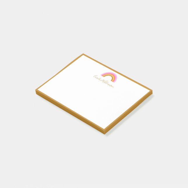 Cute PinkRetro Rainbow Personalized Script Name Post-it Notes (Angled)