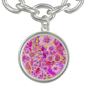 Cute pinky abstract flowers charm bracelet