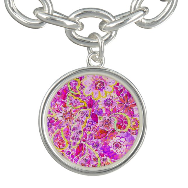 Cute pinky abstract flowers charm bracelet (Design)