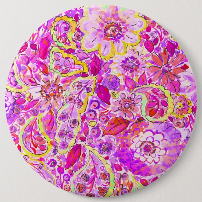 Cute pinky abstract flowers pinback button (Front)