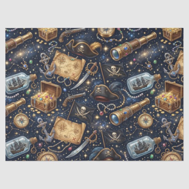 Cute Pirate Adventure Pattern  Tissue Paper (Front)