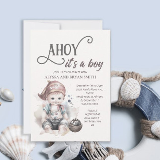 Cute Pirate Ahoy its a Boy Baby Shower Invitation (Creator Uploaded)