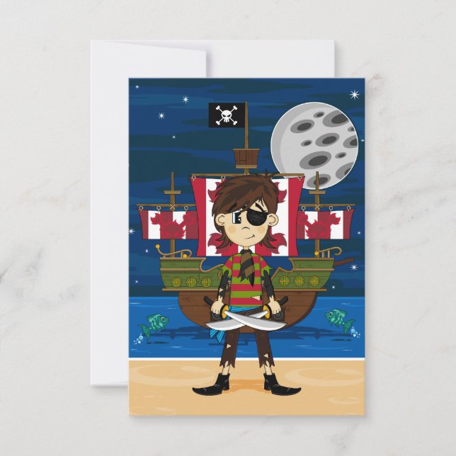 Cute Pirate and Ship RSVP Card (Front)