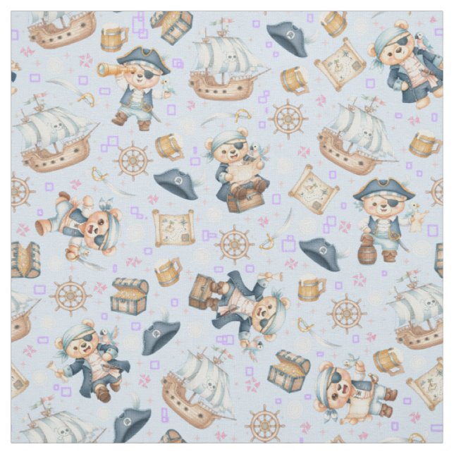 Cute Pirate Bear Seamless Pattern Fabric (Swatch)