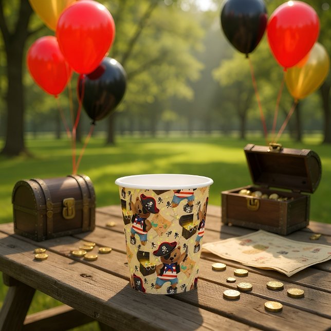 Cute Pirate Bear Treasure Map Party Paper Cups (Creator Uploaded)