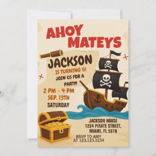 Cute Pirate Birthday Invitation for Kids