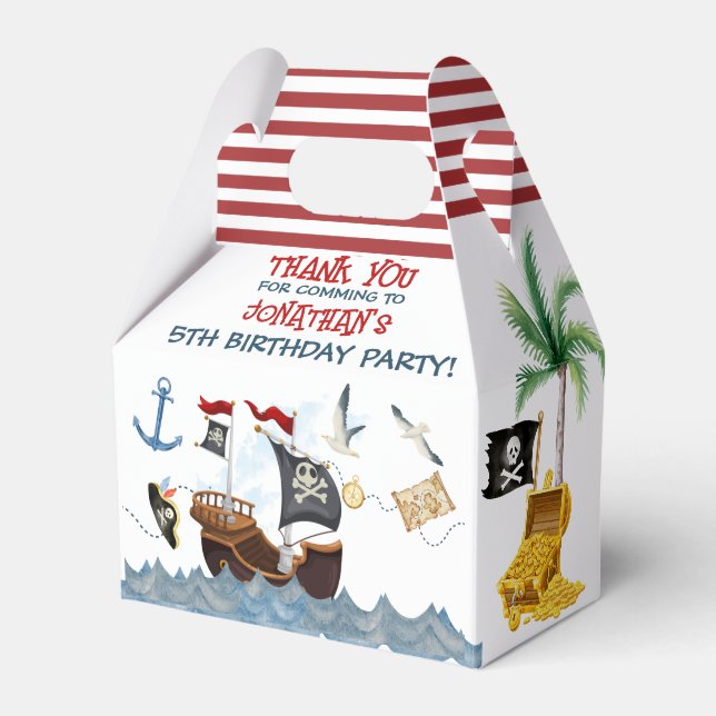 Cute Pirate Birthday Parchment thank you Favor Boxes (Front Side)