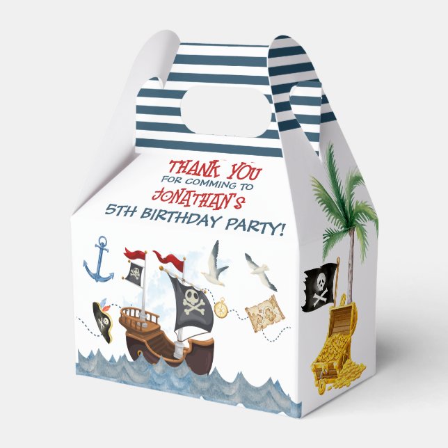 Cute Pirate Birthday Parchment thank you Favor Boxes (Front Side)