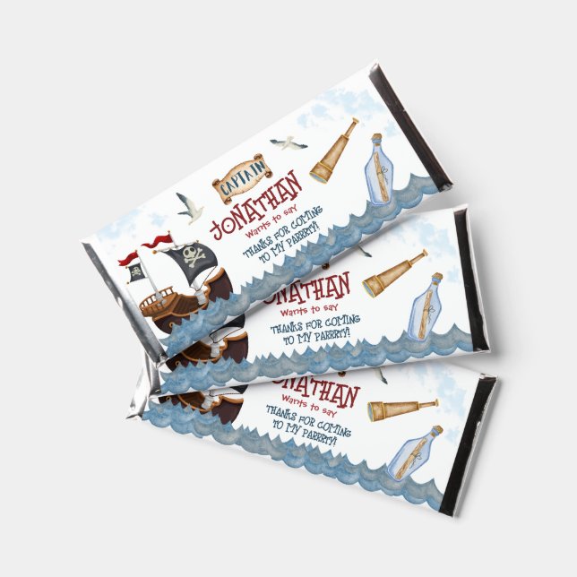 Cute Pirate Birthday Parchment thank you Hershey Bar Favors (Front)