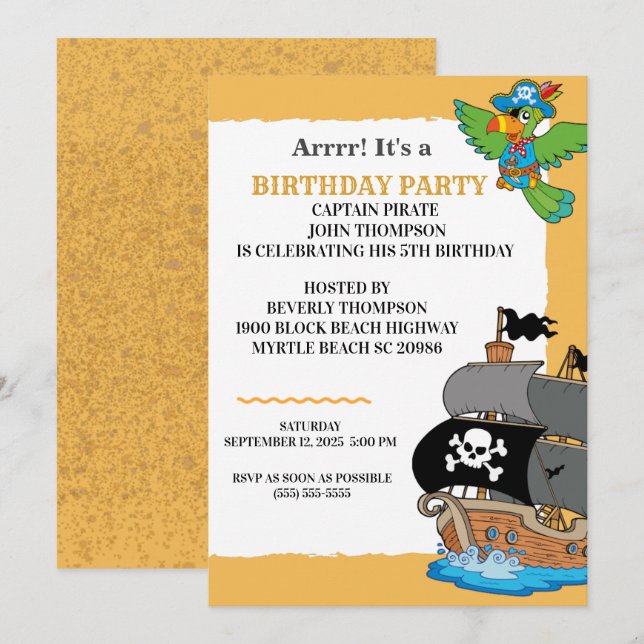 Cute Pirate Birthday Party Invitation (Front/Back)