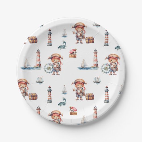 Cute Pirate Birthday Party Paper Plates 