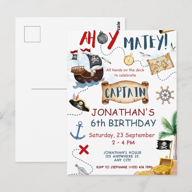 Cute Pirate Birthday Postcard (Front/Back)