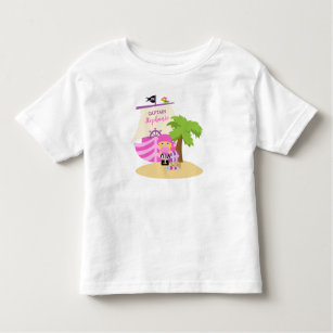 Cute Pirate Blonde Girl & A Big Ship Custom Name Toddler T-shirt