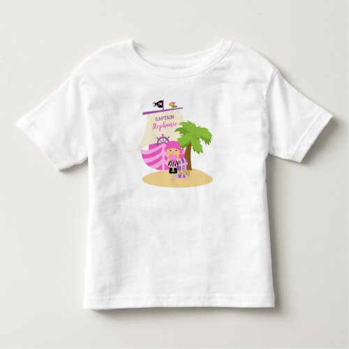 Cute Pirate Blonde Girl  A Big Ship Custom Name Toddler T_shirt