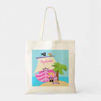 Cute Pirate Blonde Girl & A Big Ship Custom Name Tote Bag | Zazzle