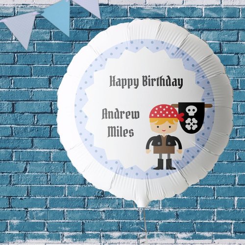 Cute pirate blue polka dots simple birthday balloon