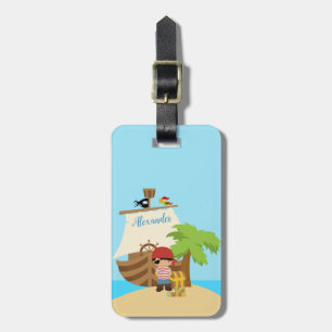 Cute Pirate Boy & A Big Ship Custom Name Luggage Tag
