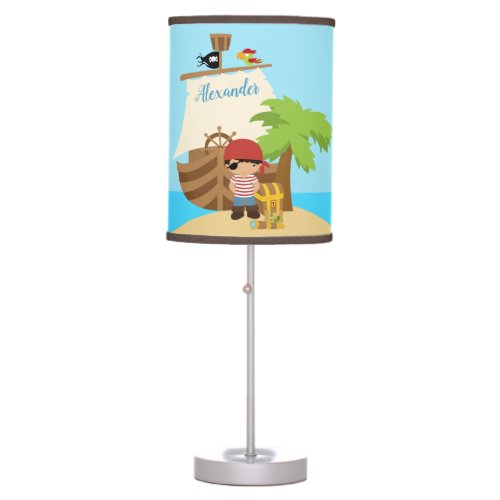 Cute Pirate Boy  A Big Ship Custom Name Table Lamp