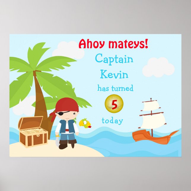 Cute Pirate Boy Birthday Party Poster (Front)