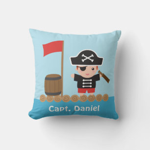 Cute Pirate Boy On Raft Boys Bedroom Room Decor Throw Pillow