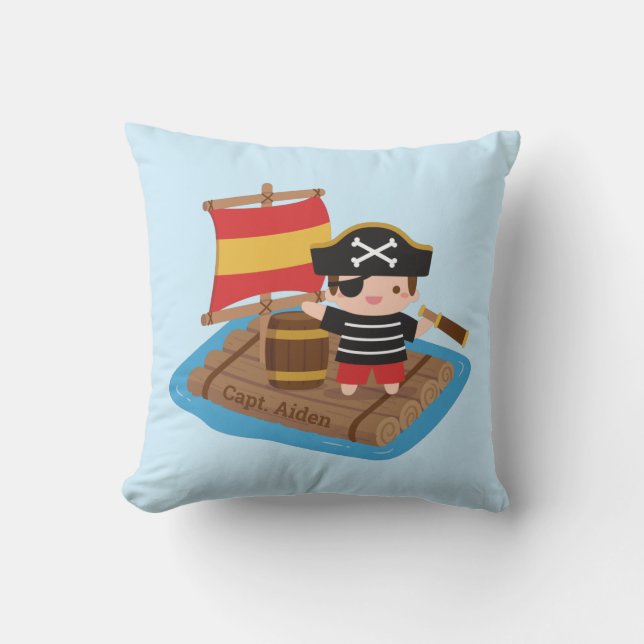 Cute Pirate Boy Sailing Adventure Kids Room Throw Pillow (Front)