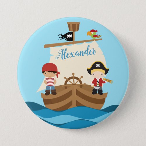 Cute Pirate Boys  A Big Ship Custom Name Button
