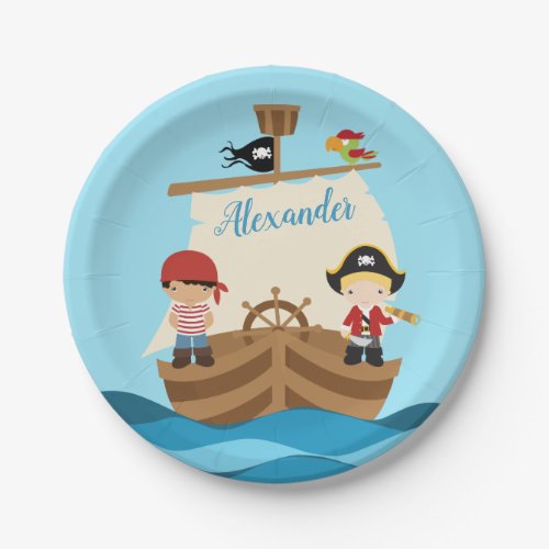 Cute Pirate Boys  A Big Ship Custom Name Paper Plates
