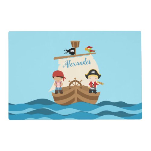 Cute Pirate Boys  A Big Ship Custom Name Placemat