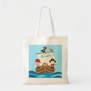 Cute Pirate Boys & A Big Ship Custom Name Tote Bag
