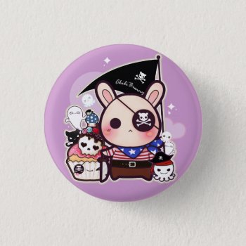 Cute Pirate Bunny With Kawaii Cupcake And Octopus Pinback Button by Chibibunny at Zazzle