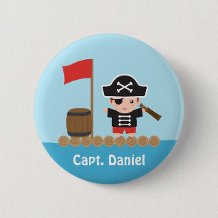Cute Pirate Captain Ocean Raft Boy Pinback Button