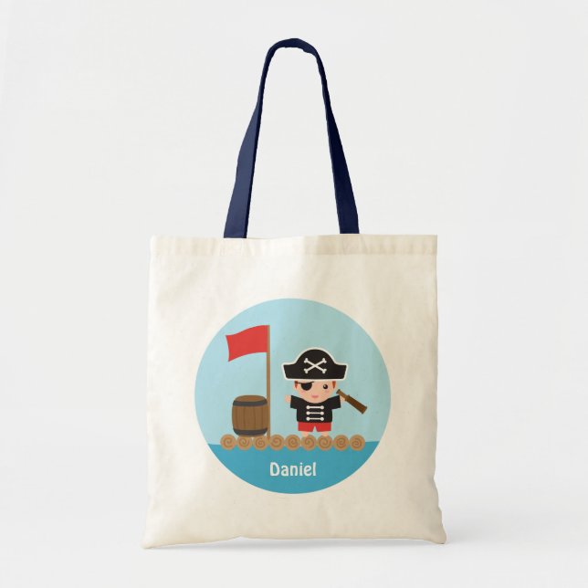 Cute Pirate Captain Ocean Raft For Boys Tote Bag (Front)