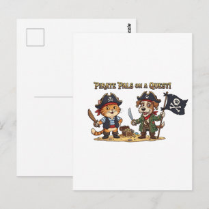 Cute Pirate Cat and Dog Quest Postcard