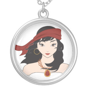 Cute Pirate Chick Silver Plated Necklace