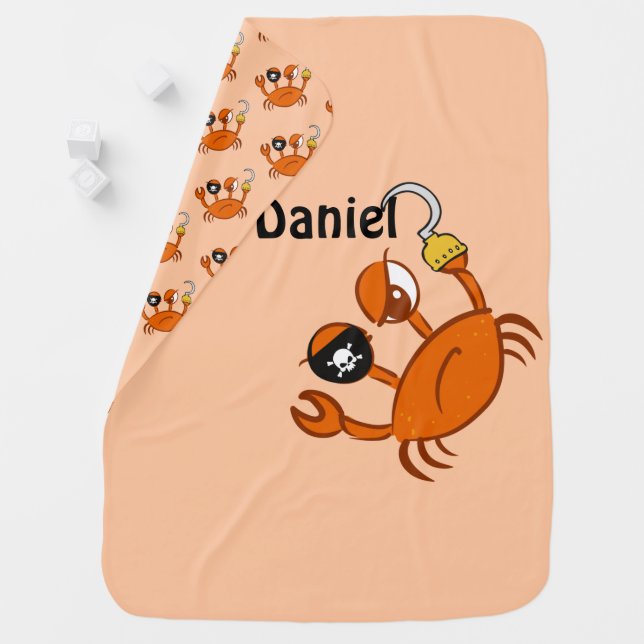 Cute Pirate Crab Personalized Name Party Gift Baby Blanket (In Situ)