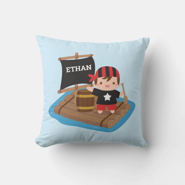 Cute Pirate Crew Boy Sailing Adventure Kids Room Throw Pillow (Front)