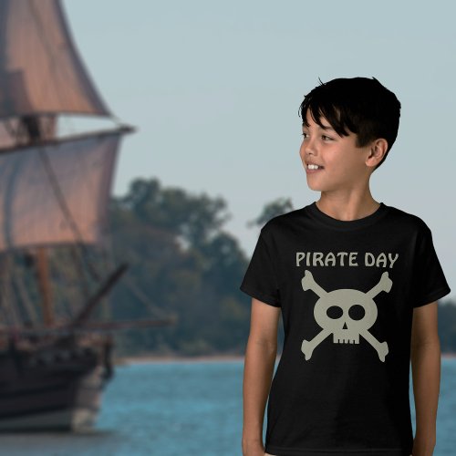 Cute Pirate Day Skull Crossbones Personalized Kids T_Shirt