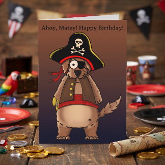 Cute Pirate Dog Ahoy Matey Kids Birthday Card
