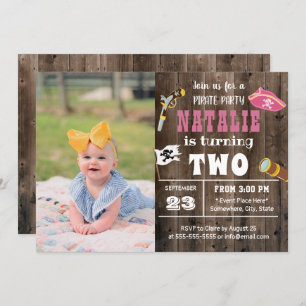 Cute Pirate Girl Custom Photo 2nd Birthday  Invitation