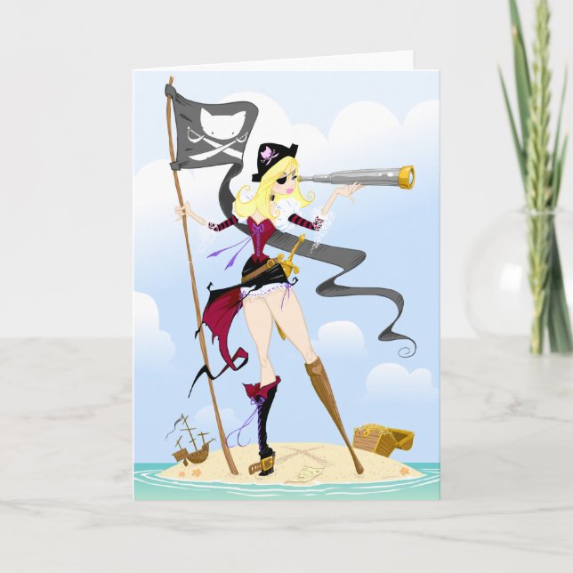 Cute Pirate Girl Greeting Cards (Front)