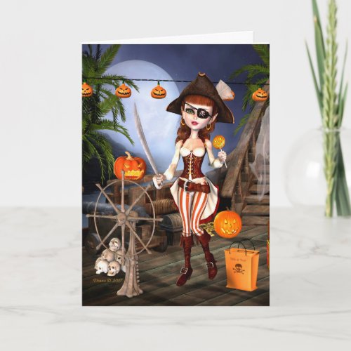 Cute Pirate Girl Halloween Card