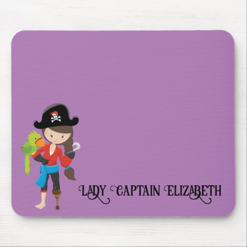 Cute Pirate Girl Parrot Purple Personalized Mouse Pad