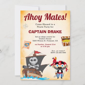 Cute Pirate Kids Birthday Party Invitation | Zazzle