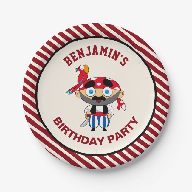 Cute Pirate Kids Birthday Party Paper Plates (Front)