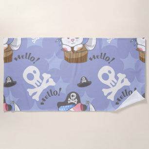 Cute Pirate Kitten Pattern Beach Towel