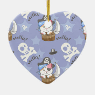 Cute Pirate Kitten Pattern Ceramic Ornament