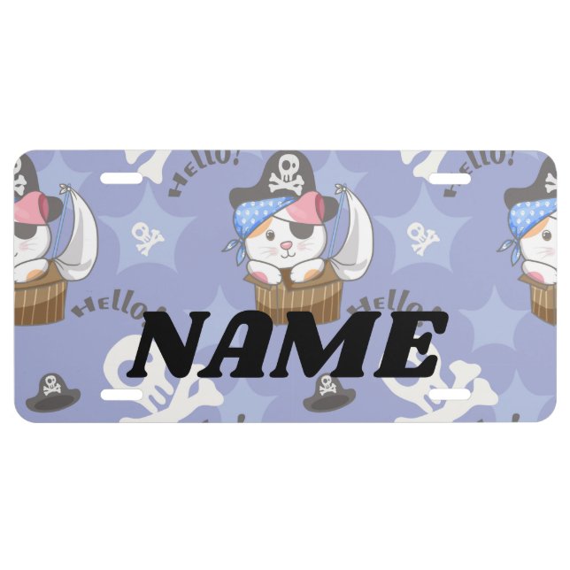 Cute Pirate Kitten Pattern License Plate (Front)