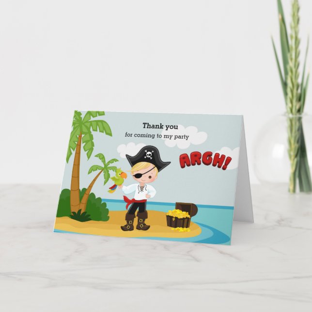 Cute Pirate Letterpress Thank You Card (Front)